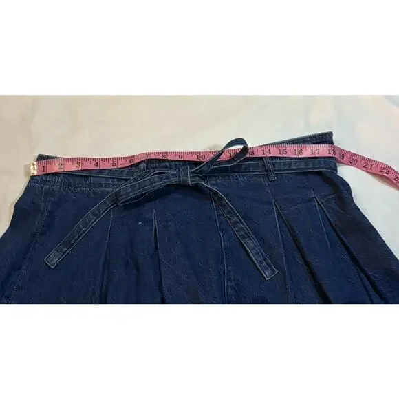 American Eagle Pleated Mini Skort Blue Denim Jean Skirt Belted Women’s Size 12 - Picture 3 of 7